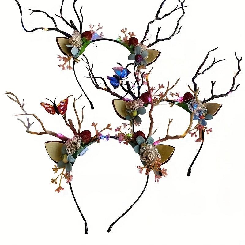 Christmas Deer Horn Hair Band Party Forest Series Elk Feather Glowing Hair Band