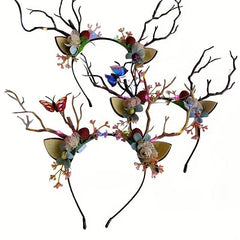 Christmas Deer Horn Hair Band Party Forest Series Elk Feather Glowing Hair Band