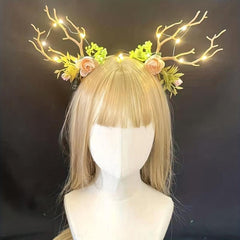 Christmas Deer Horn Hair Band Party Forest Series Elk Feather Glowing Hair Band