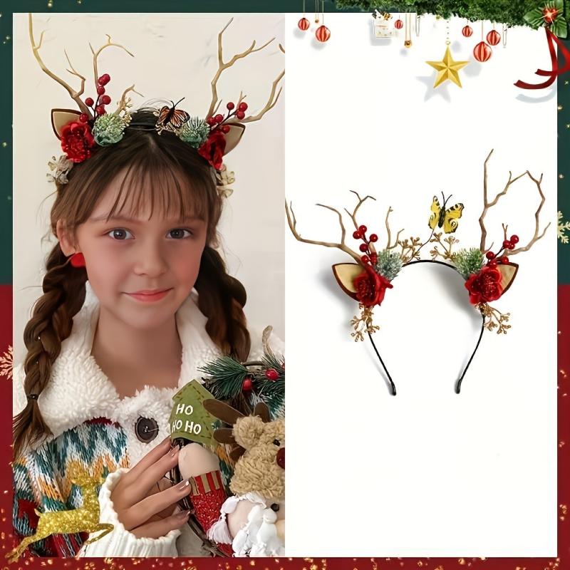 Christmas Deer Horn Hair Band Party Forest Series Elk Feather Glowing Hair Band