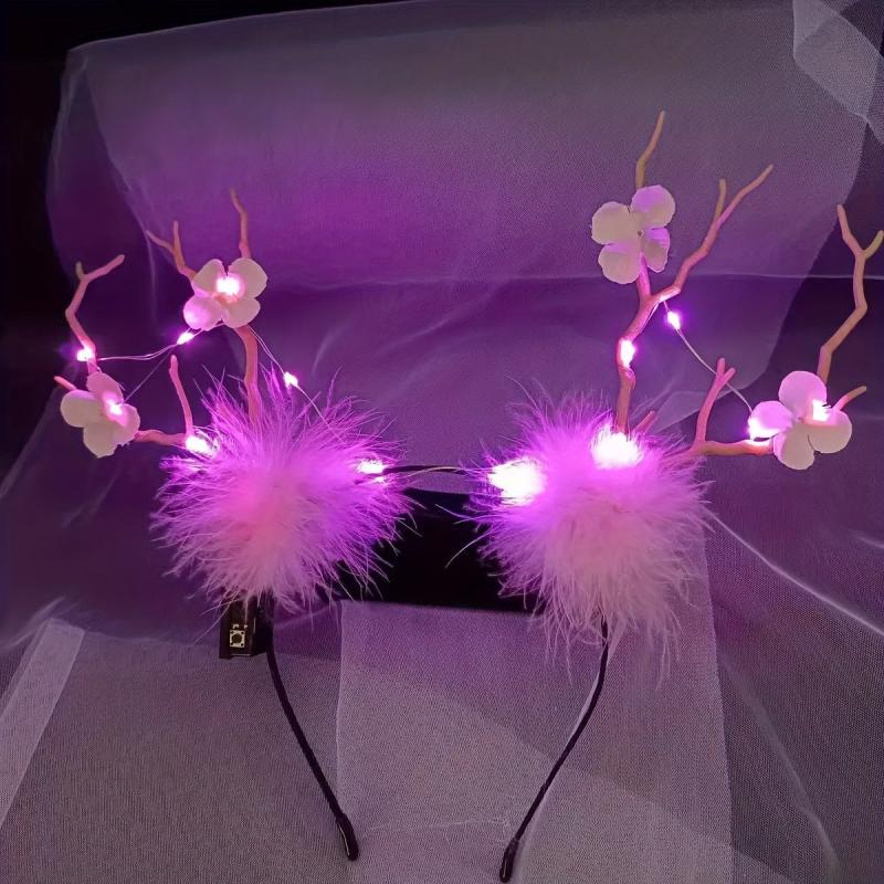 Christmas Deer Horn Hair Band Party Forest Series Elk Feather Glowing Hair Band