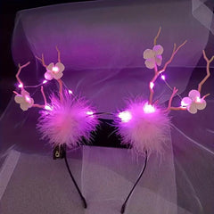 Christmas Deer Horn Hair Band Party Forest Series Elk Feather Glowing Hair Band