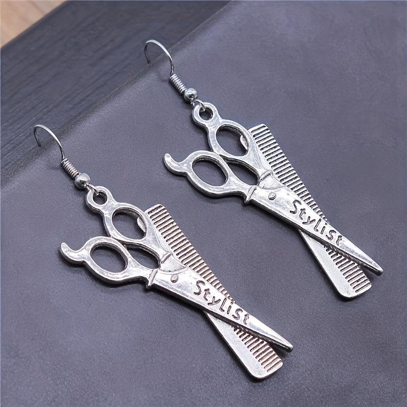 Scissors Hair Dryer Comb Earrings, Party Birthday Jewelry