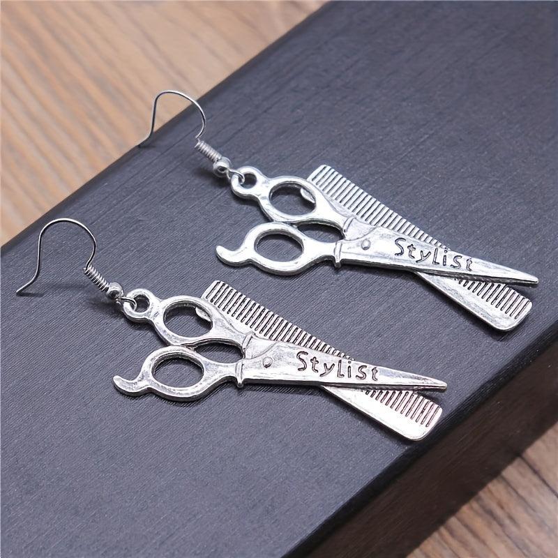 Scissors Hair Dryer Comb Earrings, Party Birthday Jewelry