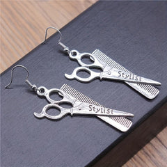 Scissors Hair Dryer Comb Earrings, Party Birthday Jewelry