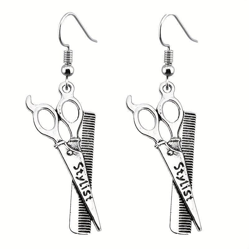Scissors Hair Dryer Comb Earrings, Party Birthday Jewelry
