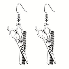 Scissors Hair Dryer Comb Earrings, Party Birthday Jewelry