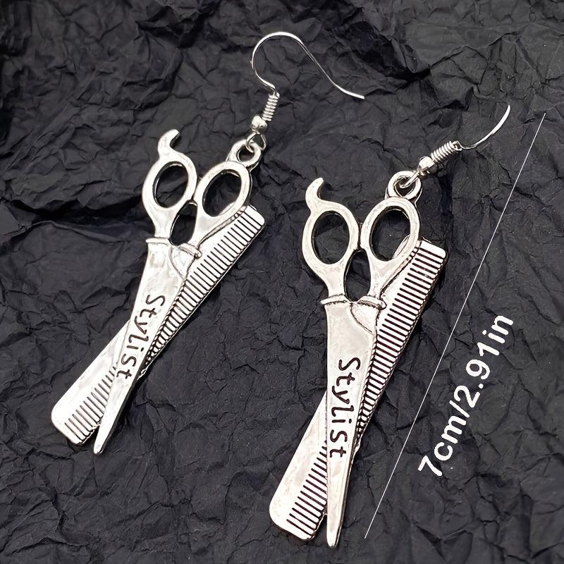 Scissors Hair Dryer Comb Earrings, Party Birthday Jewelry
