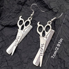 Scissors Hair Dryer Comb Earrings, Party Birthday Jewelry