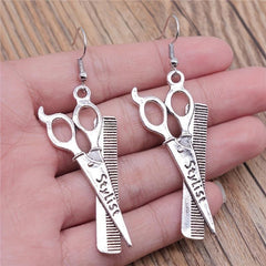 Scissors Hair Dryer Comb Earrings, Party Birthday Jewelry