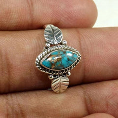 Natural Turquoise Antique Silvery Feather Ladies Ring