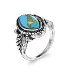 Natural Turquoise Antique Silvery Feather Ladies Ring