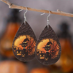 Vintage Halloween Christmas PU Leather Earrings Lightweight Water Droplet Women