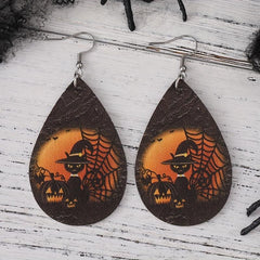 Vintage Halloween Christmas PU Leather Earrings Lightweight Water Droplet Women