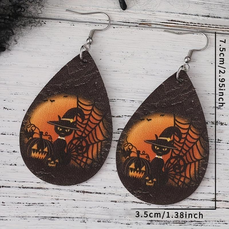 Vintage Halloween Christmas PU Leather Earrings Lightweight Water Droplet Women