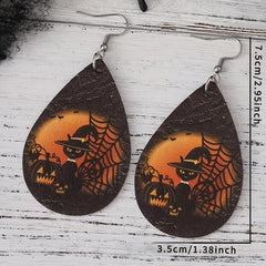 Vintage Halloween Christmas PU Leather Earrings Lightweight Water Droplet Women
