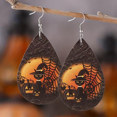Vintage Halloween Christmas PU Leather Earrings Lightweight Water Droplet Women