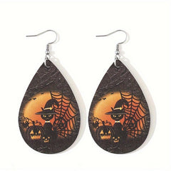 Vintage Halloween Christmas PU Leather Earrings Lightweight Water Droplet Women