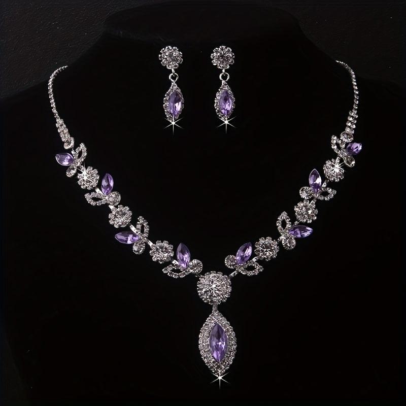 Artificial Diamonds Rhinestones Necklace Earrings Set
