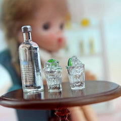 3pcs Dollhouse Wine Bottle Cups Set Pretend Play Doll Food Kitchen Accessories