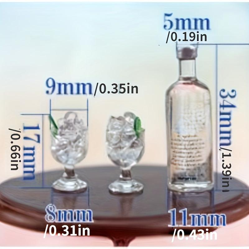 3pcs Dollhouse Wine Bottle Cups Set Pretend Play Doll Food Kitchen Accessories