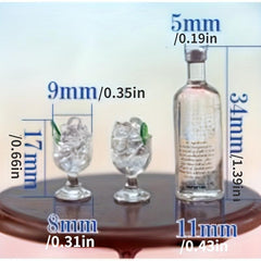 3pcs Dollhouse Wine Bottle Cups Set Pretend Play Doll Food Kitchen Accessories