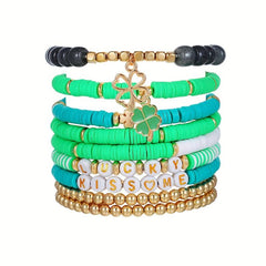 Boho Ethnic Lucky Grass Soft Pottery Bracelet Set