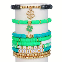 Boho Ethnic Lucky Grass Soft Pottery Bracelet Set