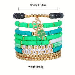 Boho Ethnic Lucky Grass Soft Pottery Bracelet Set