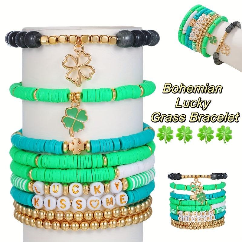Boho Ethnic Lucky Grass Soft Pottery Bracelet Set