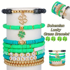 Boho Ethnic Lucky Grass Soft Pottery Bracelet Set