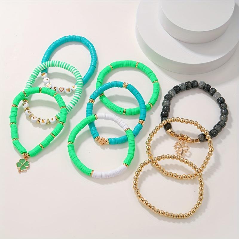 Boho Ethnic Lucky Grass Soft Pottery Bracelet Set