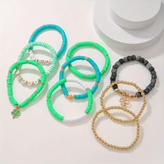 Boho Ethnic Lucky Grass Soft Pottery Bracelet Set