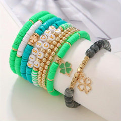 Boho Ethnic Lucky Grass Soft Pottery Bracelet Set