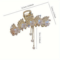 Red Rose Rhinestone Tassel Pendant Grab Clip Hair Accessory