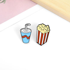 Cartoon Popcorn & Cola Brooch - Fun Accessory