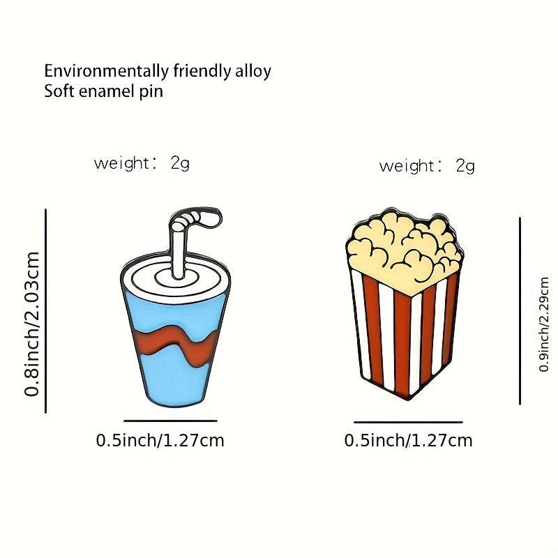 Cartoon Popcorn & Cola Brooch - Fun Accessory