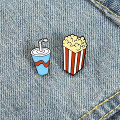 Cartoon Popcorn & Cola Brooch - Fun Accessory