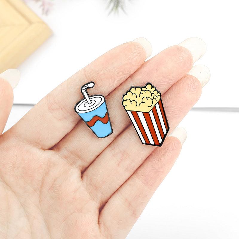 Cartoon Popcorn & Cola Brooch - Fun Accessory