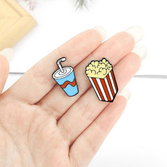 Cartoon Popcorn & Cola Brooch - Fun Accessory