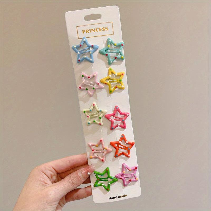 10 Sweet Star Hair Clips for Girls - Realistic No Card Paper Design