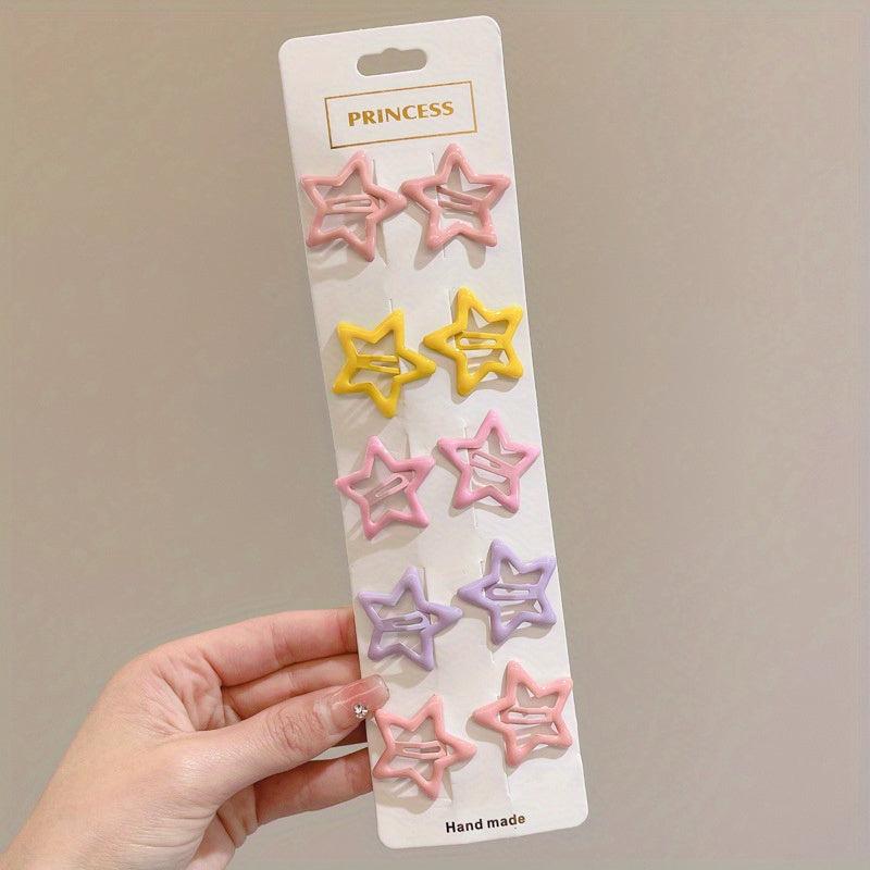 10 Sweet Star Hair Clips for Girls - Realistic No Card Paper Design