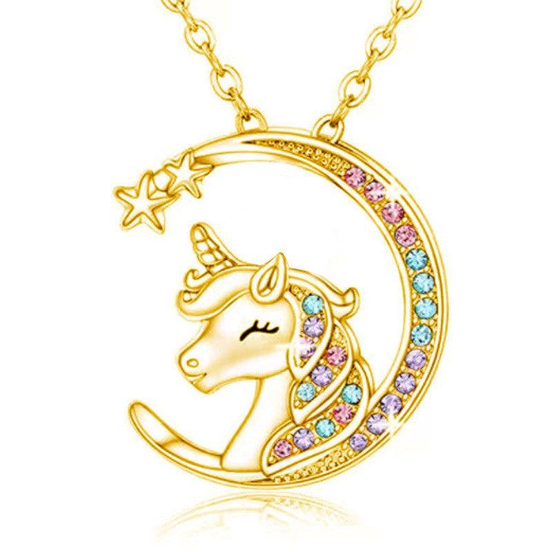 Sparkling Moon Unicorn Pendant Necklace Animal Jewelry