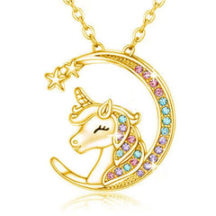 Sparkling Moon Unicorn Pendant Necklace Animal Jewelry