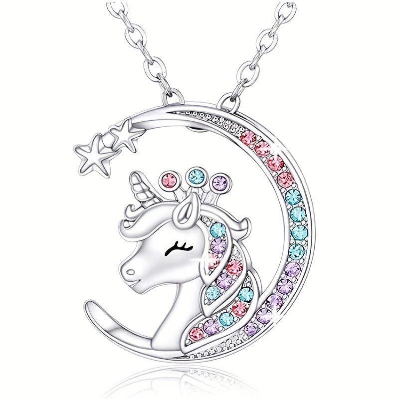 Sparkling Moon Unicorn Pendant Necklace Animal Jewelry