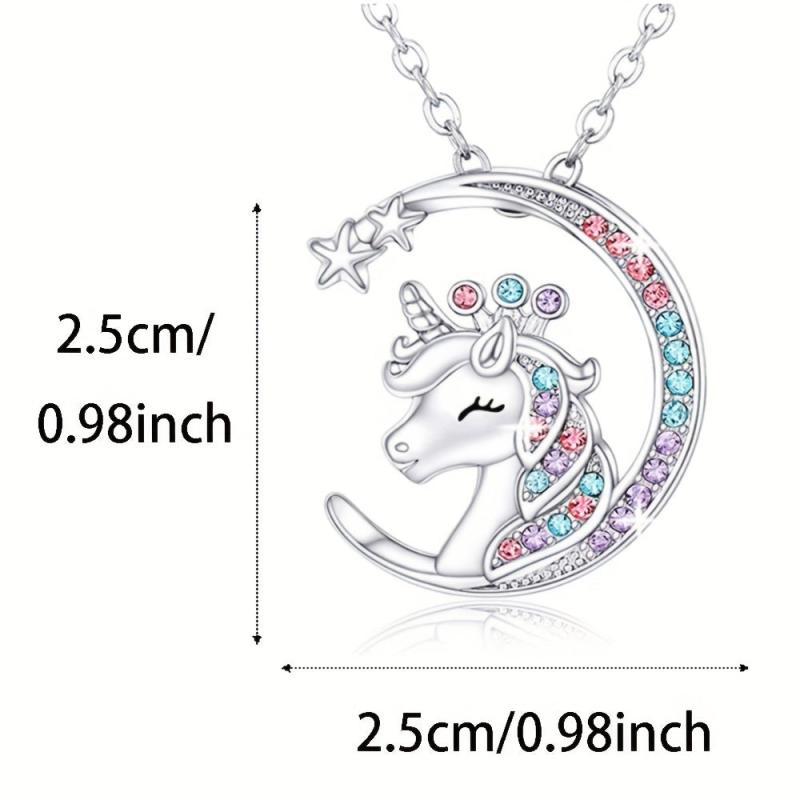 Sparkling Moon Unicorn Pendant Necklace Animal Jewelry