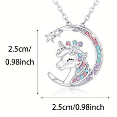 Sparkling Moon Unicorn Pendant Necklace Animal Jewelry