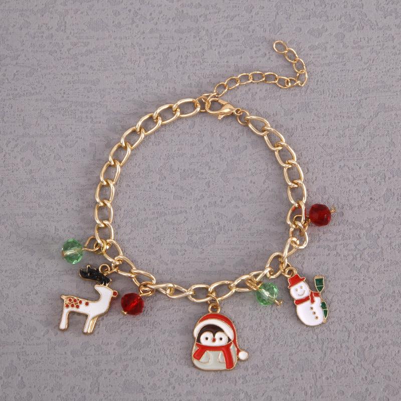 Christmas Bracelet Alloy Santa Claus Reindeer Red Snowman Crystal Bracelet