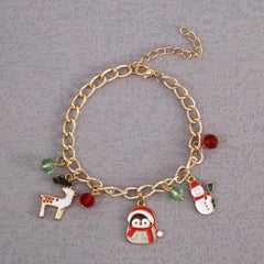Christmas Bracelet Alloy Santa Claus Reindeer Red Snowman Crystal Bracelet