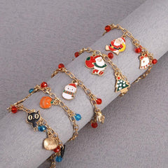Christmas Bracelet Alloy Santa Claus Reindeer Red Snowman Crystal Bracelet